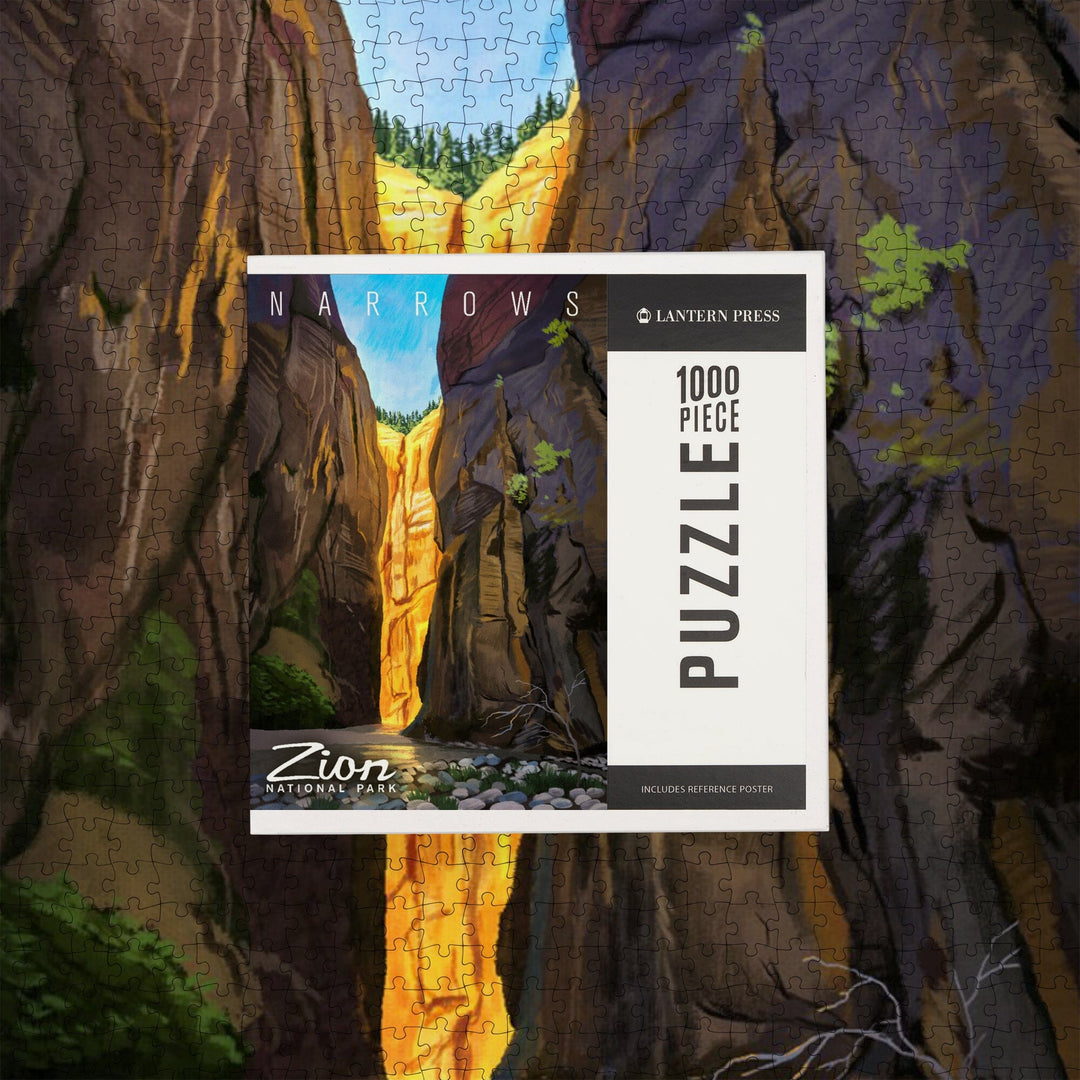 Zion National Park, Utah, Narrows, Namedrop, Oil Painting, Jigsaw Puzzle Puzzle Lantern Press 