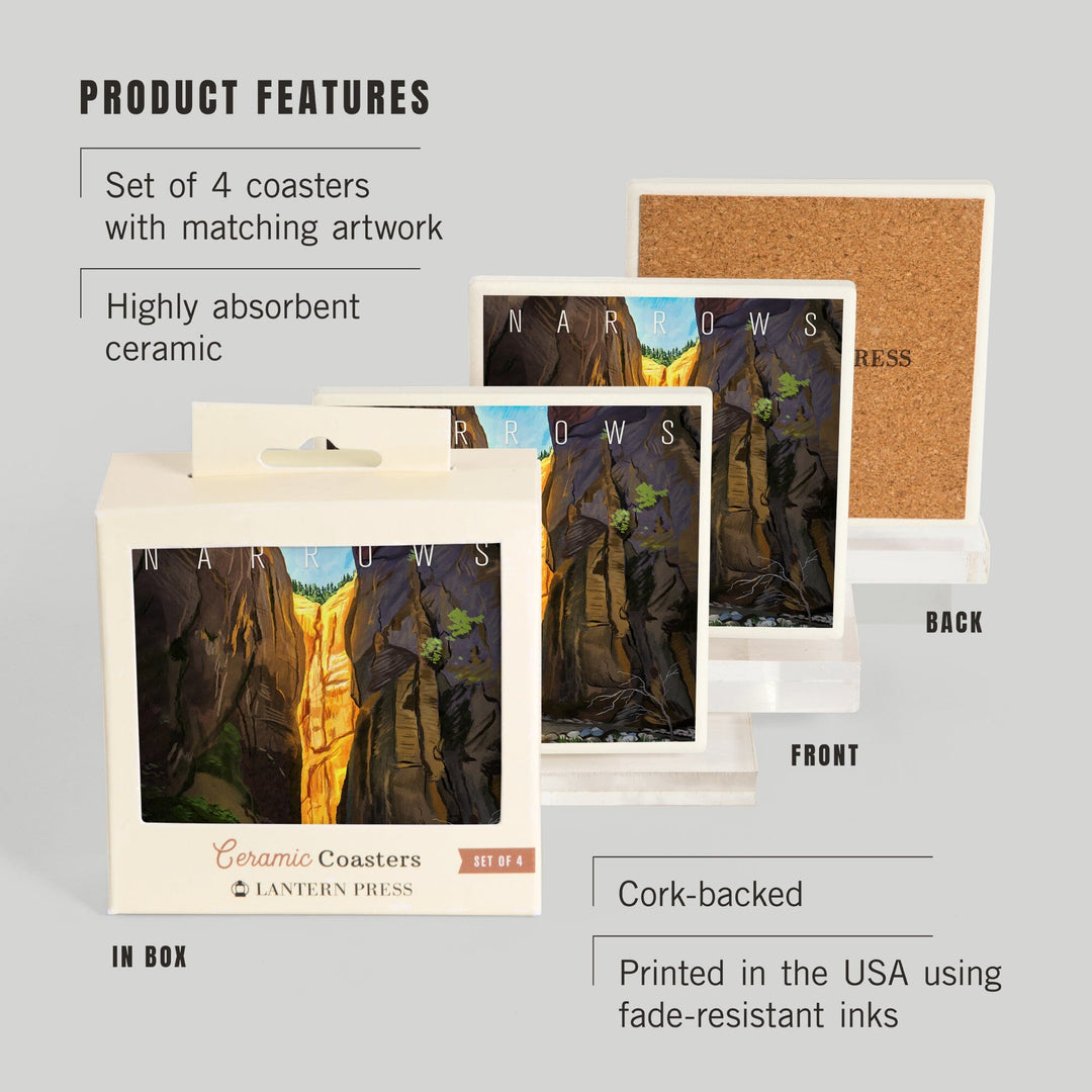 Zion National Park, Utah, Narrows, Namedrop, Oil Painting, Lantern Press Artwork, Coaster Set Coasters Lantern Press 