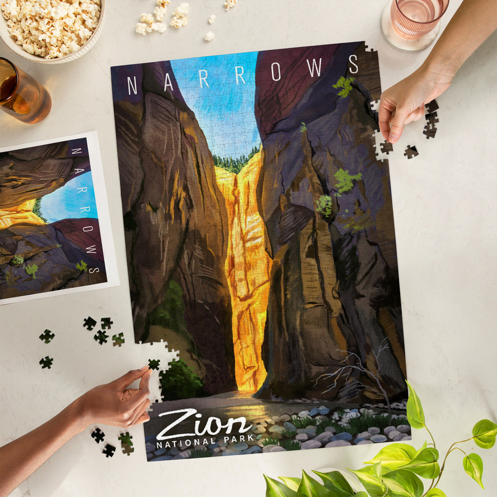 Zion National Park, Utah, Narrows, Oil Painting, Jigsaw Puzzle Puzzle Lantern Press 