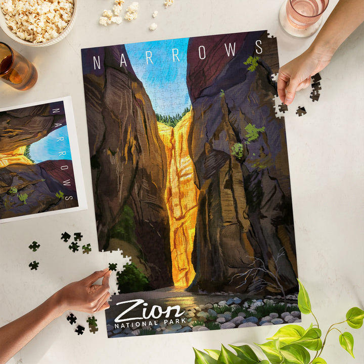 Zion National Park, Utah, Narrows, Oil Painting, Jigsaw Puzzle Puzzle Lantern Press 