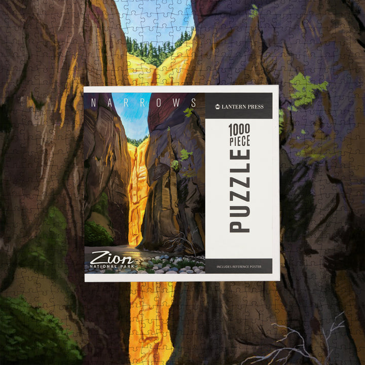 Zion National Park, Utah, Narrows, Oil Painting, Jigsaw Puzzle Puzzle Lantern Press 