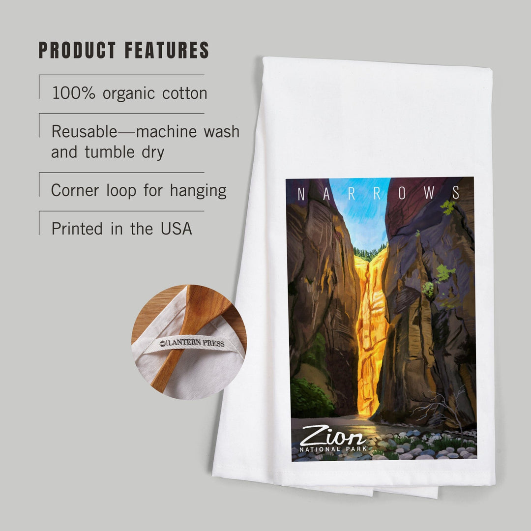 Zion National Park, Utah, Narrows, Oil Painting, Organic Cotton Kitchen Tea Towels Kitchen Lantern Press 