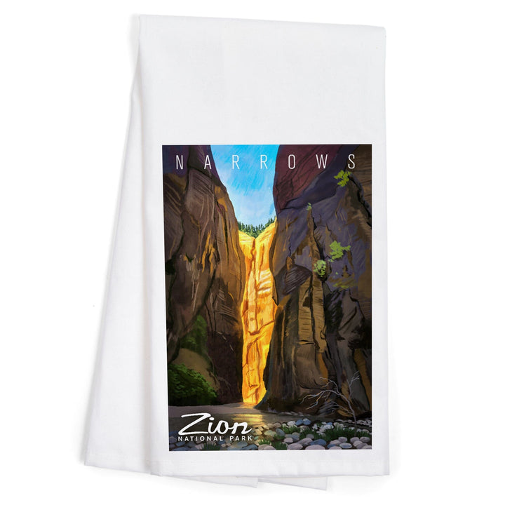 Zion National Park, Utah, Narrows, Oil Painting, Organic Cotton Kitchen Tea Towels Kitchen Lantern Press 