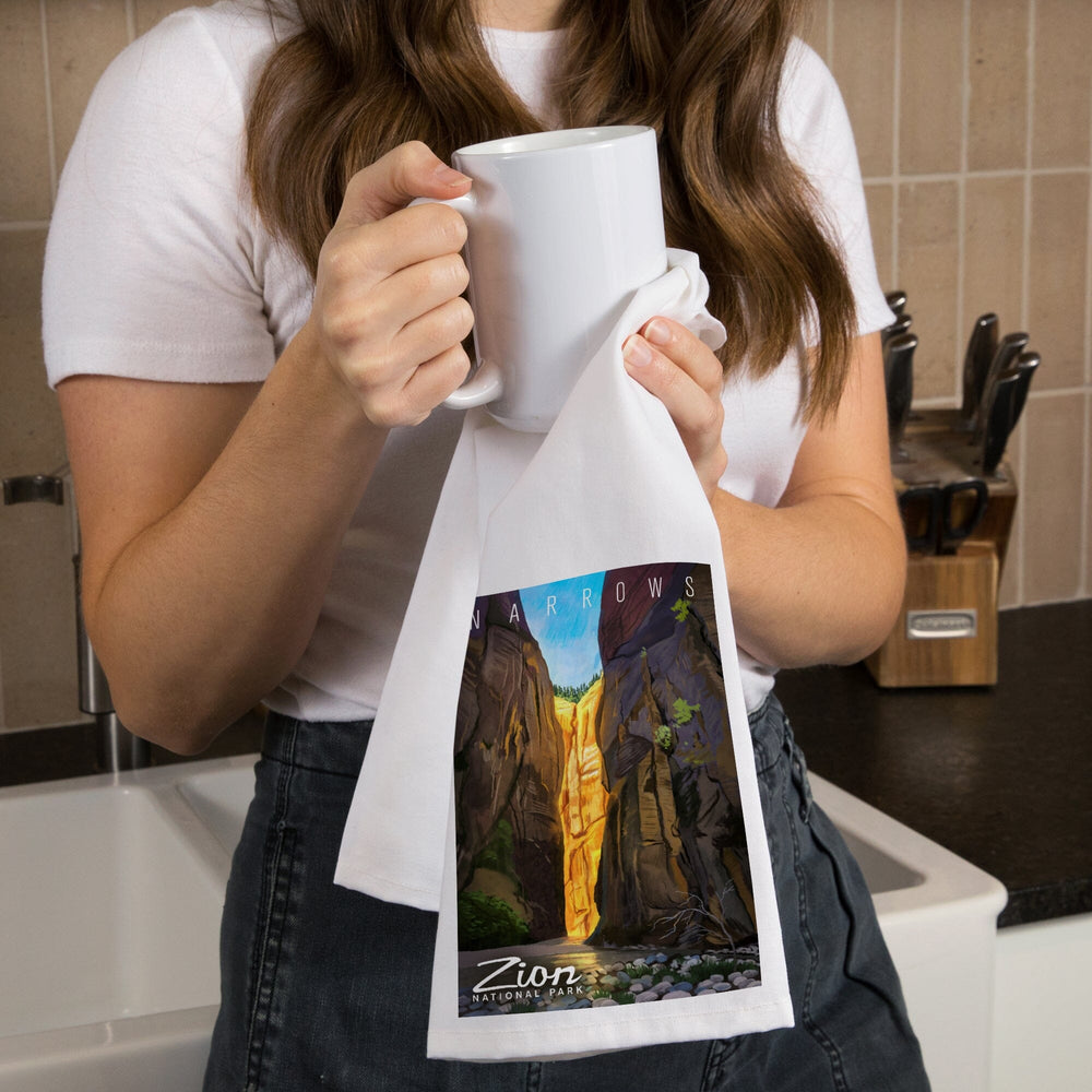 Zion National Park, Utah, Narrows, Oil Painting, Organic Cotton Kitchen Tea Towels Kitchen Lantern Press 
