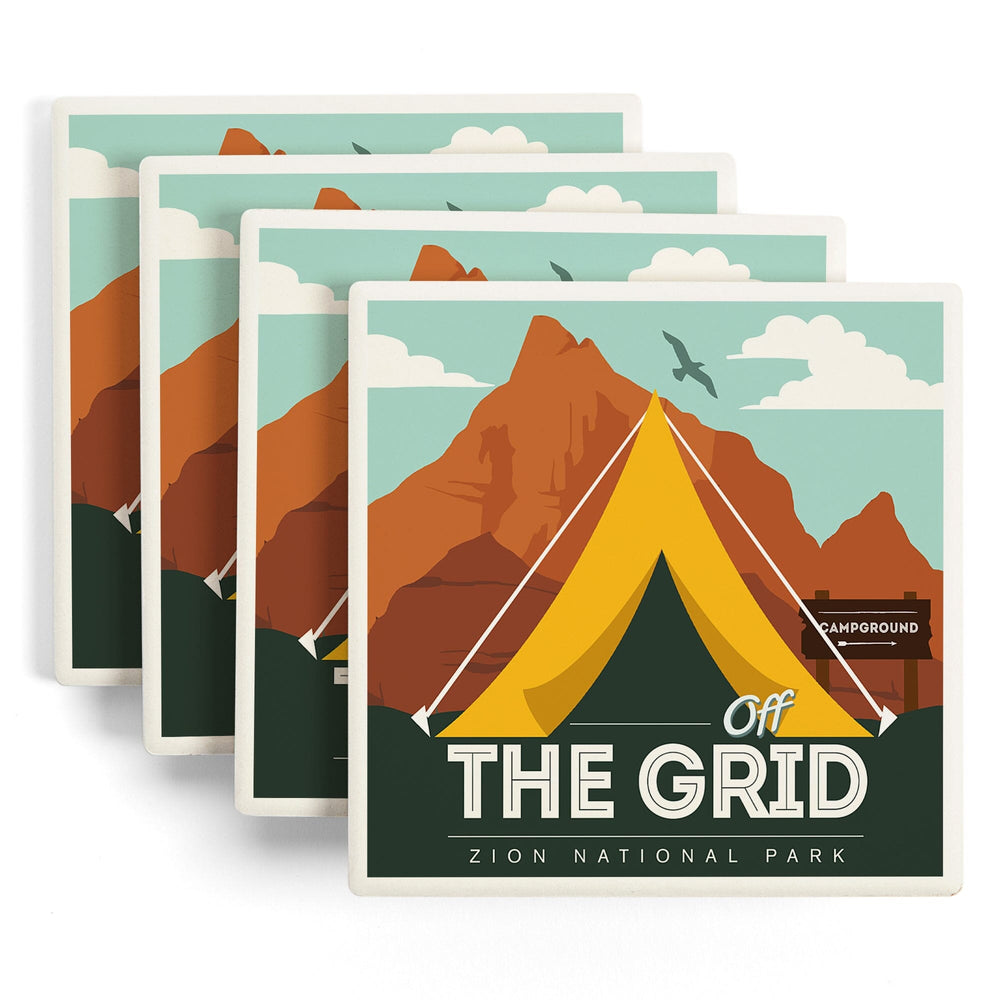 Zion National Park, Utah, Off the Grid, Tent, Coasters Coasters Lantern Press 