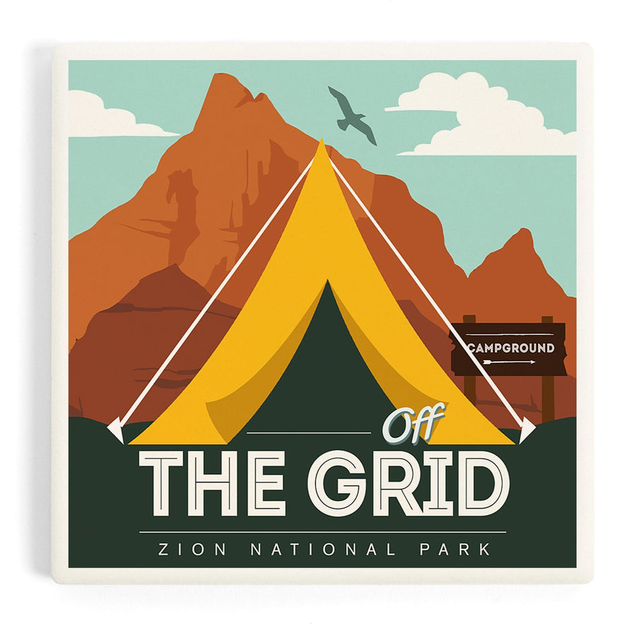 Zion National Park, Utah, Off the Grid, Tent, Coasters Coasters Lantern Press 