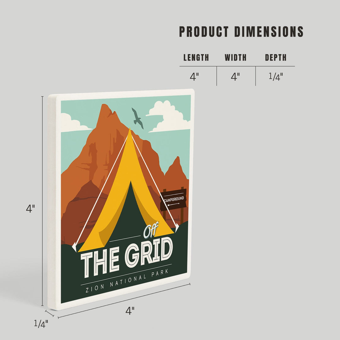 Zion National Park, Utah, Off the Grid, Tent, Coasters Coasters Lantern Press 