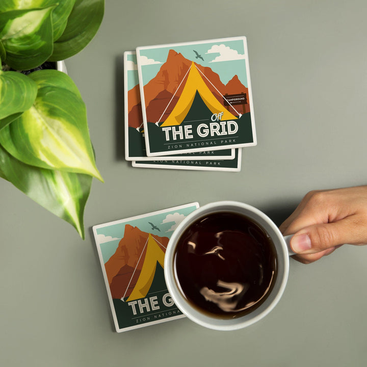 Zion National Park, Utah, Off the Grid, Tent, Coasters Coasters Lantern Press 
