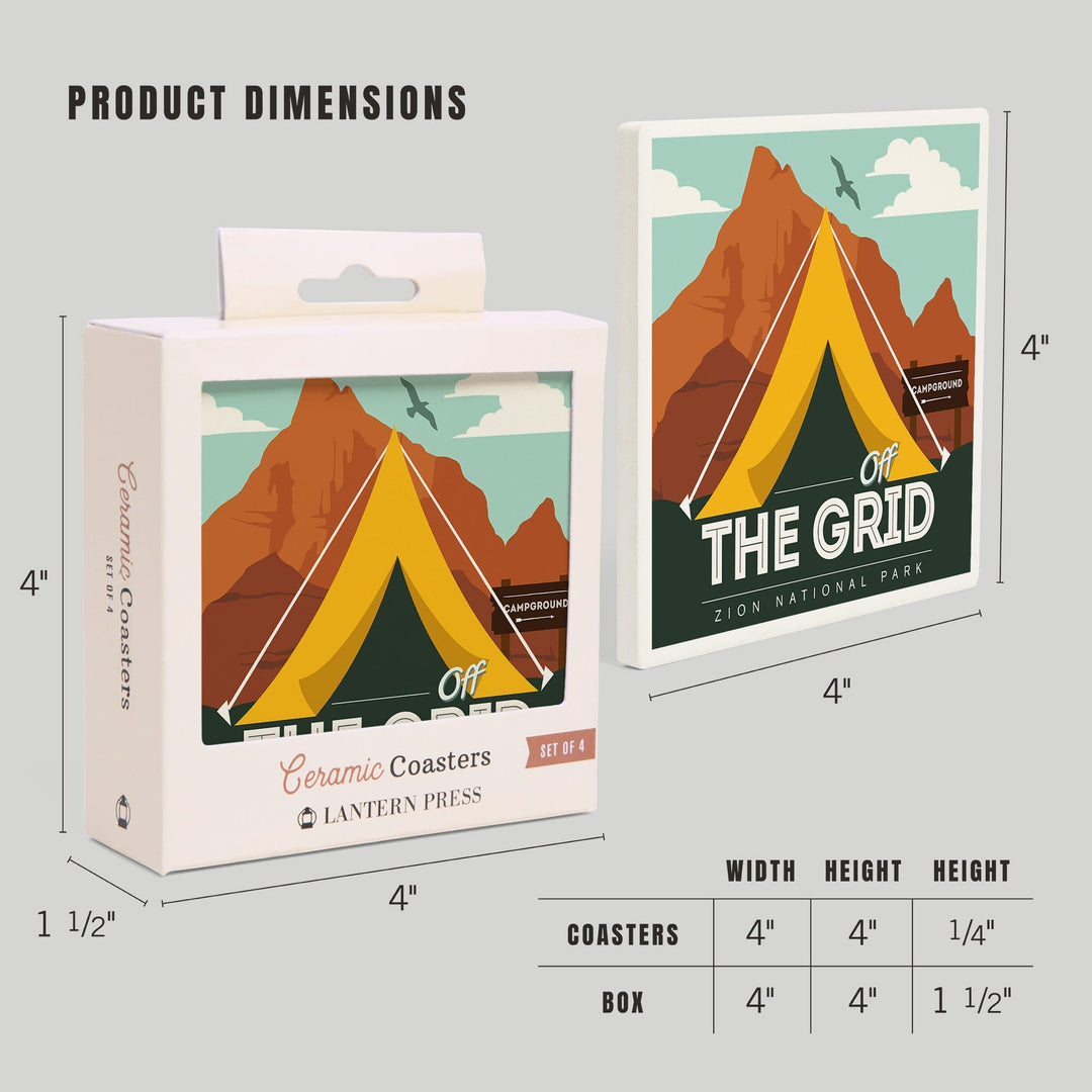 Zion National Park, Utah, Off the Grid, Tent, Coasters Coasters Lantern Press 
