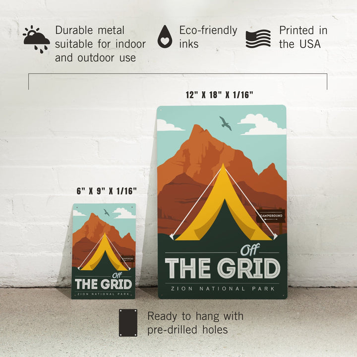 Zion National Park, Utah, Off the Grid, Tent, Metal Signs Metal Lantern Press 