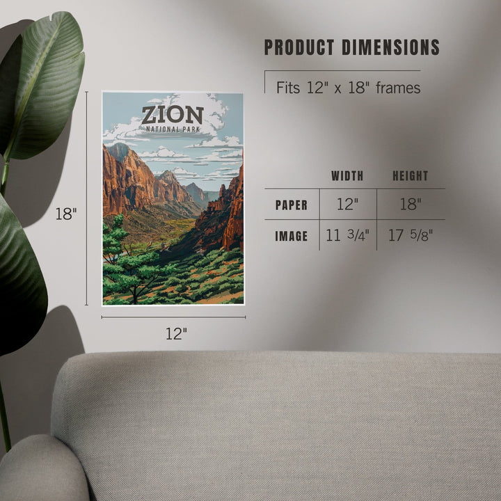 Zion National Park, Utah, Painterly National Park Series, Art & Giclee Prints Art Lantern Press 