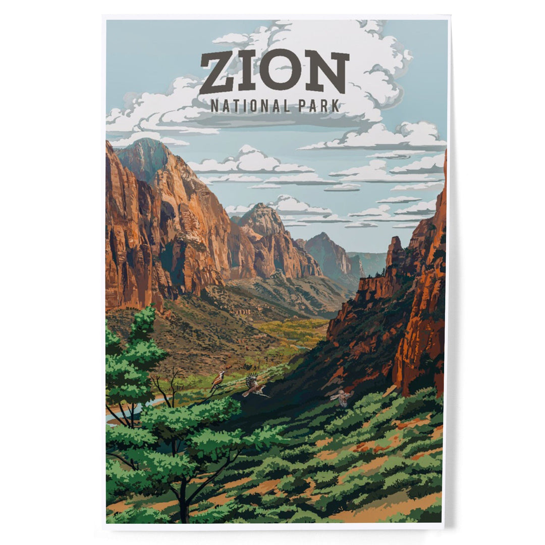 Zion National Park, Utah, Painterly National Park Series, Art & Giclee Prints Art Lantern Press 8 x 12 Art Print 