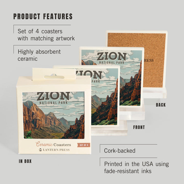 Zion National Park, Utah, Painterly National Park Series, Coasters Coasters Lantern Press 