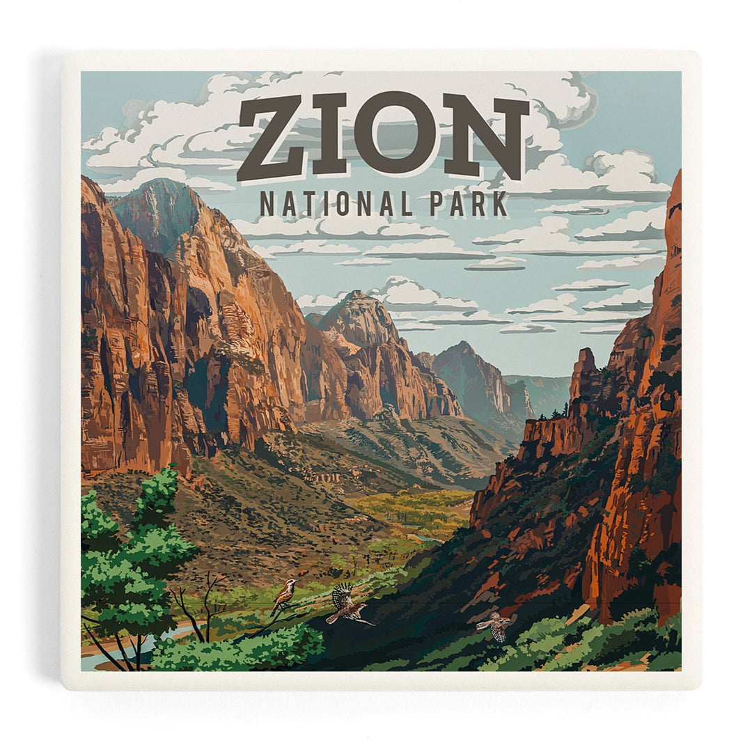 Zion National Park, Utah, Painterly National Park Series, Coasters Coasters Lantern Press Coaster 