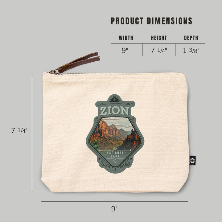 Zion National Park, Utah, Painterly National Park Series,, Organic Cotton Zipper Pouch, Go Bag Totes Lantern Press 