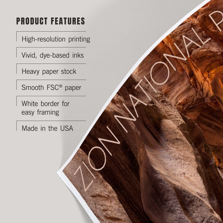 Zion National Park, Utah, Slot Canyon, Art & Giclee Prints Art Lantern Press 