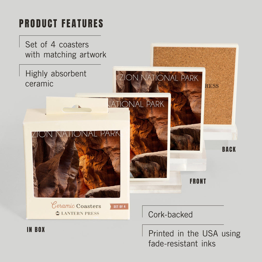 Zion National Park, Utah, Slot Canyon, Coasters Coasters Lantern Press 