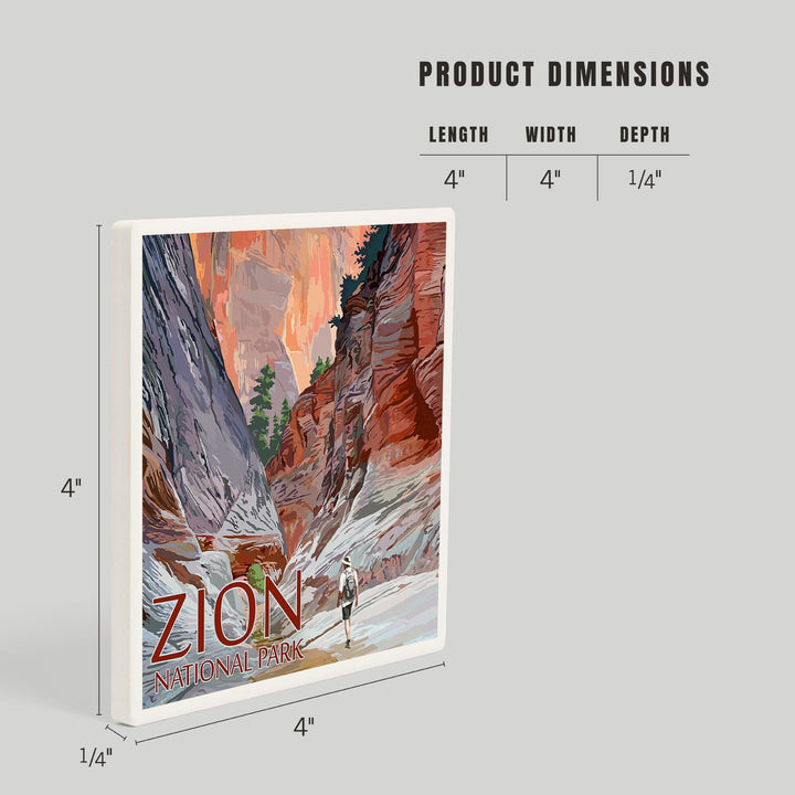 Zion National Park, Utah, Slot Canyon, Illustration, Coasters Coasters Lantern Press 