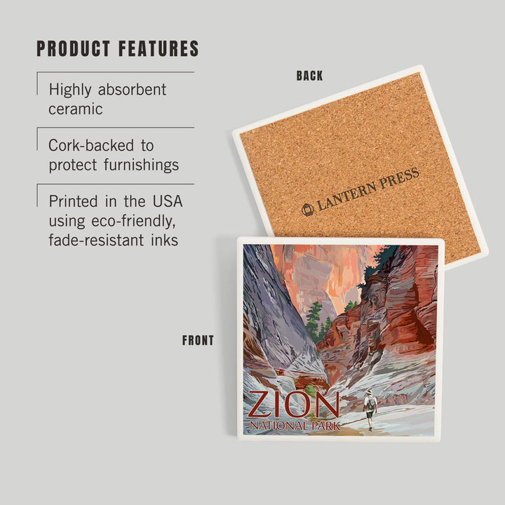 Zion National Park, Utah, Slot Canyon, Illustration, Coasters Coasters Lantern Press 