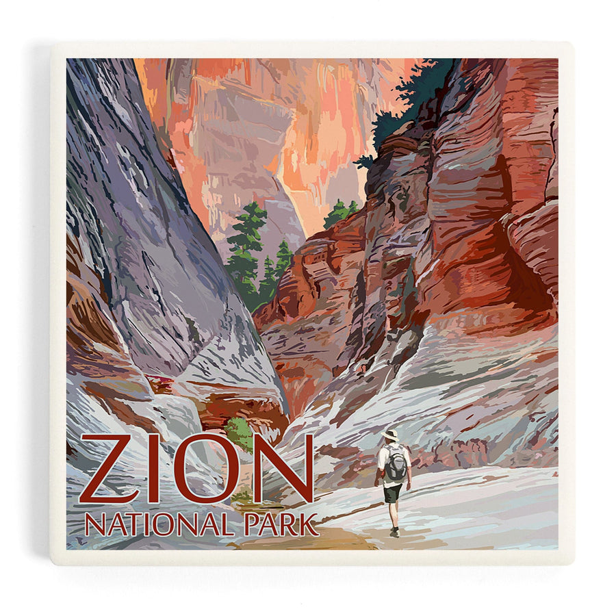 Zion National Park, Utah, Slot Canyon, Illustration, Coasters Coasters Lantern Press 