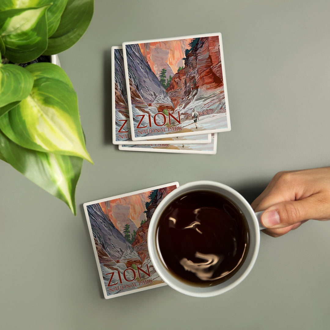 Zion National Park, Utah, Slot Canyon, Illustration, Coasters Coasters Lantern Press 
