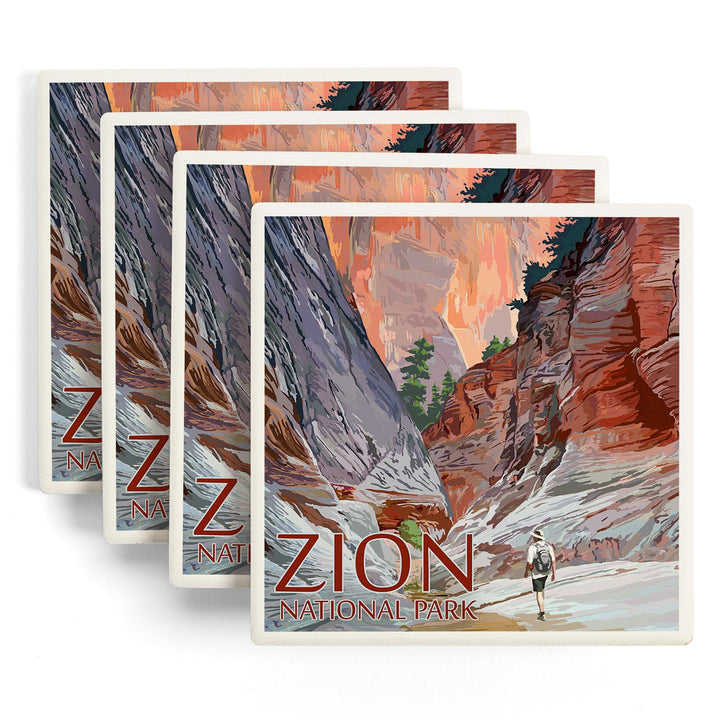 Zion National Park, Utah, Slot Canyon, Illustration, Coasters Coasters Lantern Press 