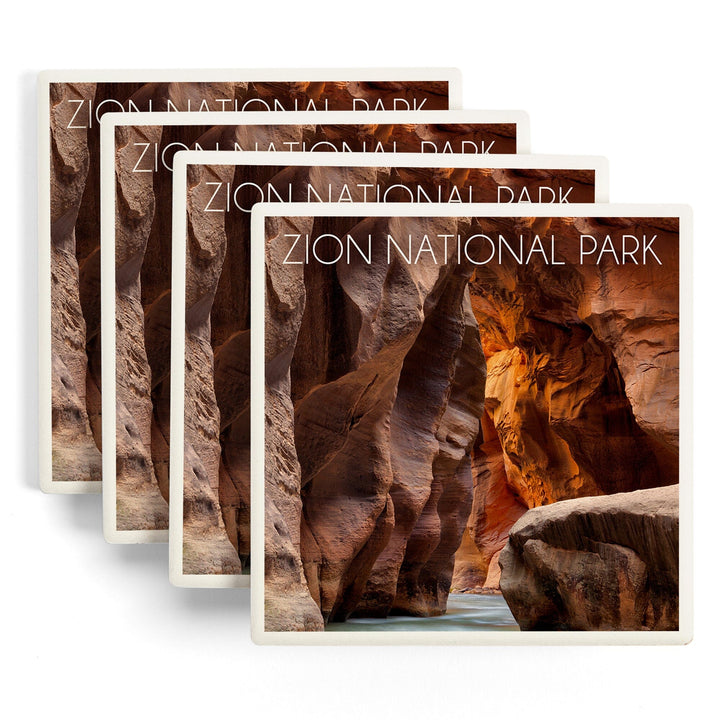 Zion National Park, Utah, Slot Canyon, Lantern Press Photography, Coaster Set Coasters Lantern Press 