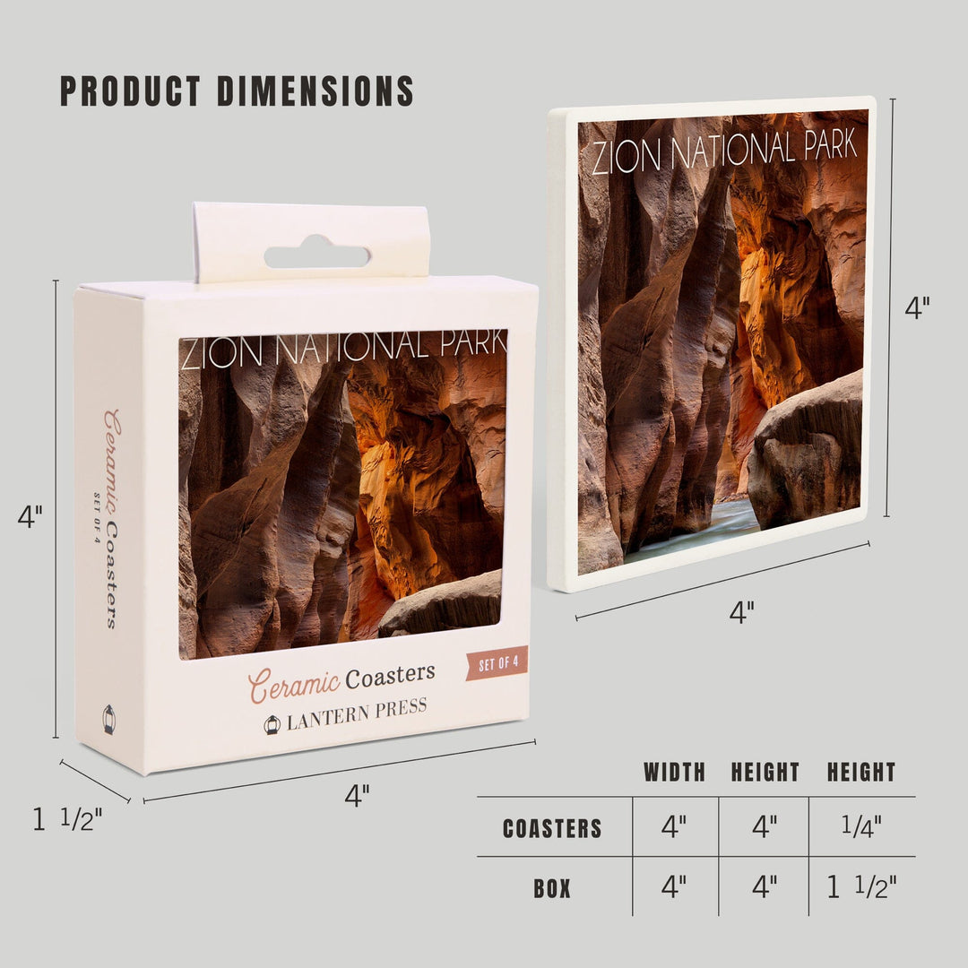 Zion National Park, Utah, Slot Canyon, Lantern Press Photography, Coaster Set Coasters Lantern Press 