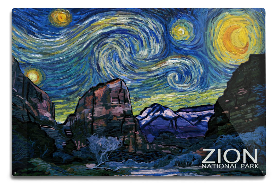 Zion National Park, Utah, Starry Night National Park Series, Metal Signs Metal Lantern Press 12x18 Metal Sign 