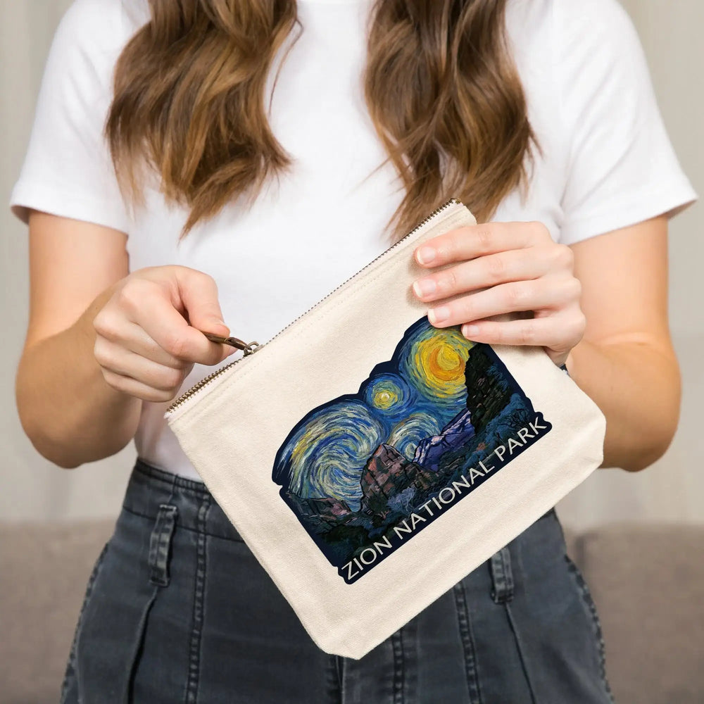Zion National Park, Utah, Starry Night National Park Series,, Organic Cotton Zipper Pouch, Go Bag Go Bag Lantern Press 