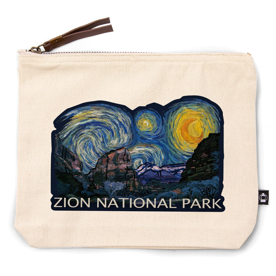 Zion National Park, Utah, Starry Night National Park Series,, Organic Cotton Zipper Pouch, Go Bag Go Bag Lantern Press 