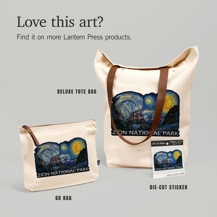 Zion National Park, Utah, Starry Night National Park Series,, Organic Cotton Zipper Pouch, Go Bag Go Bag Lantern Press 