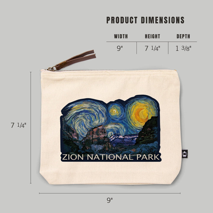 Zion National Park, Utah, Starry Night National Park Series,, Organic Cotton Zipper Pouch, Go Bag Go Bag Lantern Press 