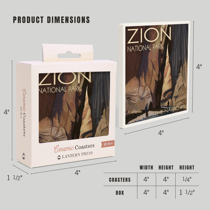 Zion National Park, Utah, The Narrows, Lantern Press Artwork, Coaster Set Coasters Lantern Press 