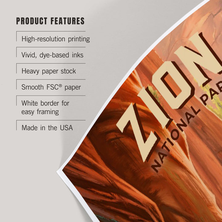 Zion National Park, Utah, The Narrows, Oil Painting, Art & Giclee Prints Art Lantern Press 