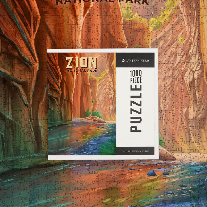 Zion National Park, Utah, The Narrows, Oil Painting, Jigsaw Puzzle Puzzle Lantern Press 