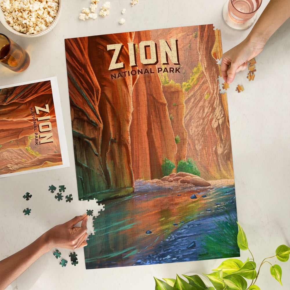 Zion National Park, Utah, The Narrows, Oil Painting, Jigsaw Puzzle Puzzle Lantern Press 