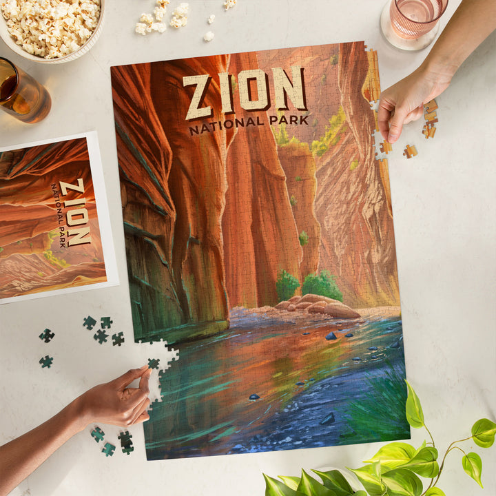 Zion National Park, Utah, The Narrows, Oil Painting, Jigsaw Puzzle Puzzle Lantern Press 