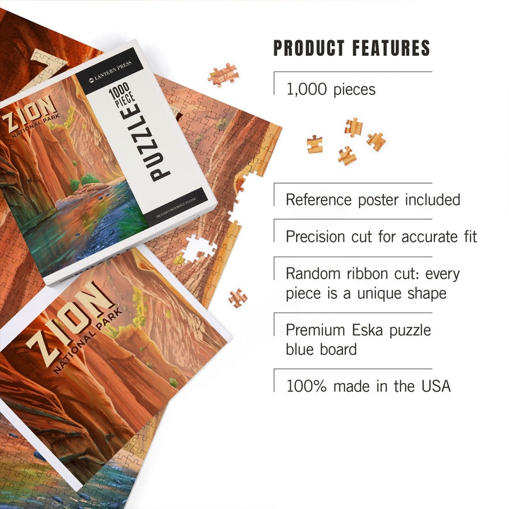 Zion National Park, Utah, The Narrows, Oil Painting, Jigsaw Puzzle Puzzle Lantern Press 