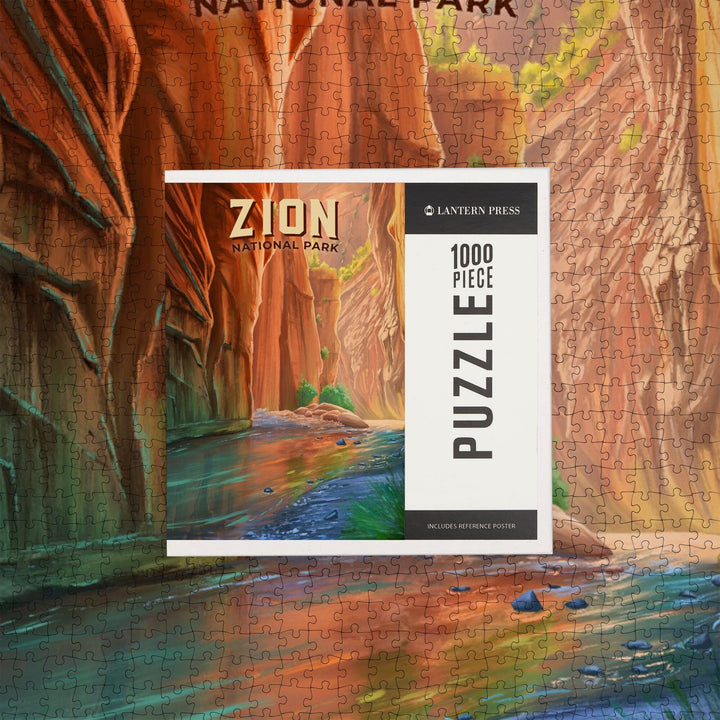 Zion National Park, Utah, The Narrows, Oil Painting, Jigsaw Puzzle Puzzle Lantern Press 