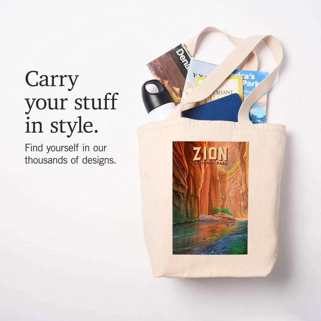Zion National Park, Utah, The Narrows, Oil Painting, Lantern Press Artwork, Tote Bag Totes Lantern Press 