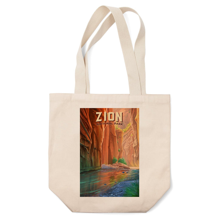 Zion National Park, Utah, The Narrows, Oil Painting, Lantern Press Artwork, Tote Bag Totes Lantern Press 