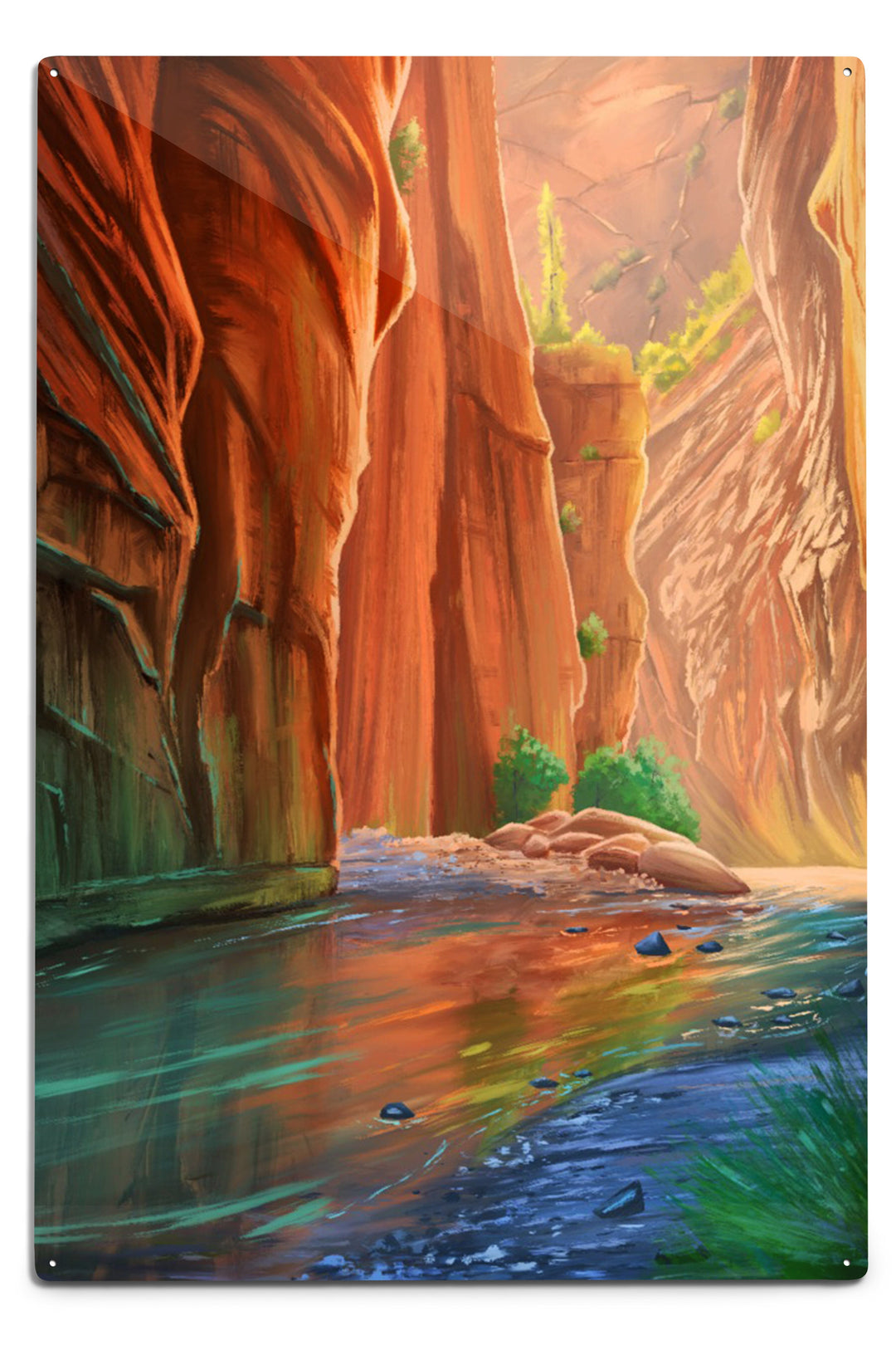 Zion National Park, Utah, The Narrows, Oil Painting, Metal Signs Metal Lantern Press 12x18 Metal Sign 