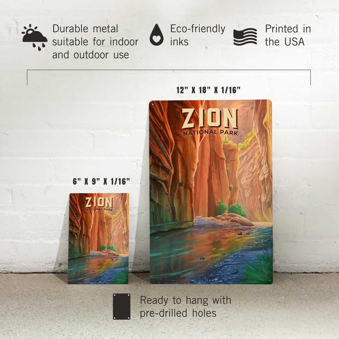 Zion National Park, Utah, The Narrows, Oil Painting, Metal Signs Metal Lantern Press 