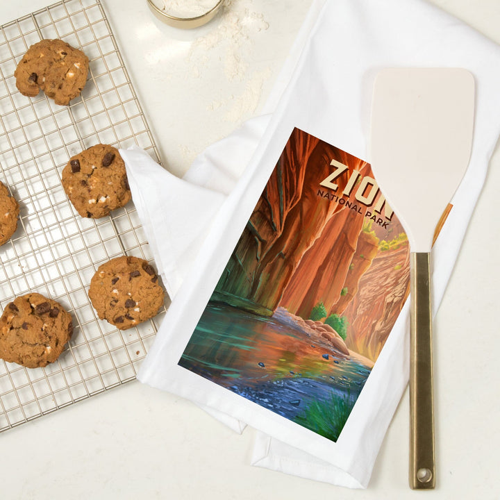 Zion National Park, Utah, The Narrows, Oil Painting, Organic Cotton Kitchen Tea Towels Kitchen Lantern Press 