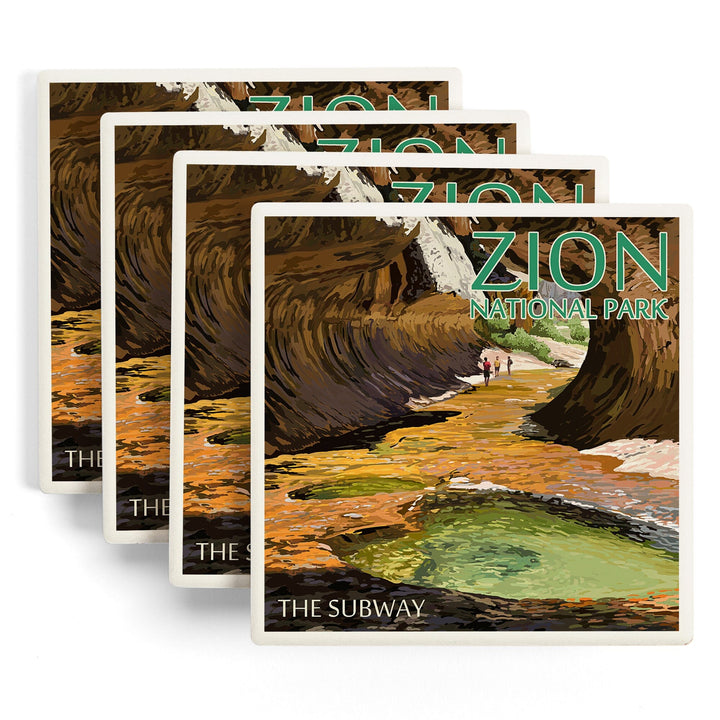 Zion National Park, Utah, The Subway, Lantern Press Artwork, Coaster Set Coasters Lantern Press 