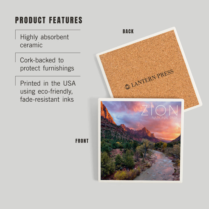 Zion National Park, Utah, The Watchman, Coasters Coasters Lantern Press 