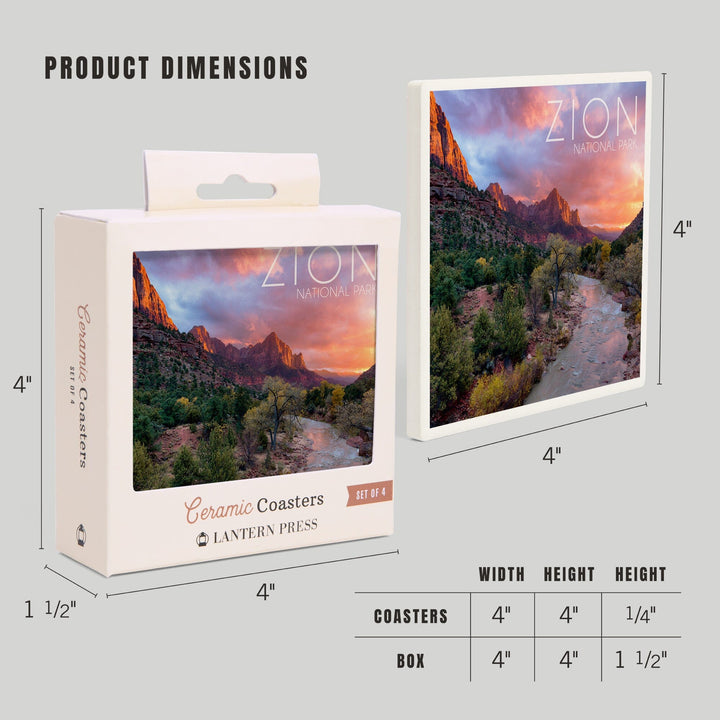 Zion National Park, Utah, The Watchman, Coasters Coasters Lantern Press 