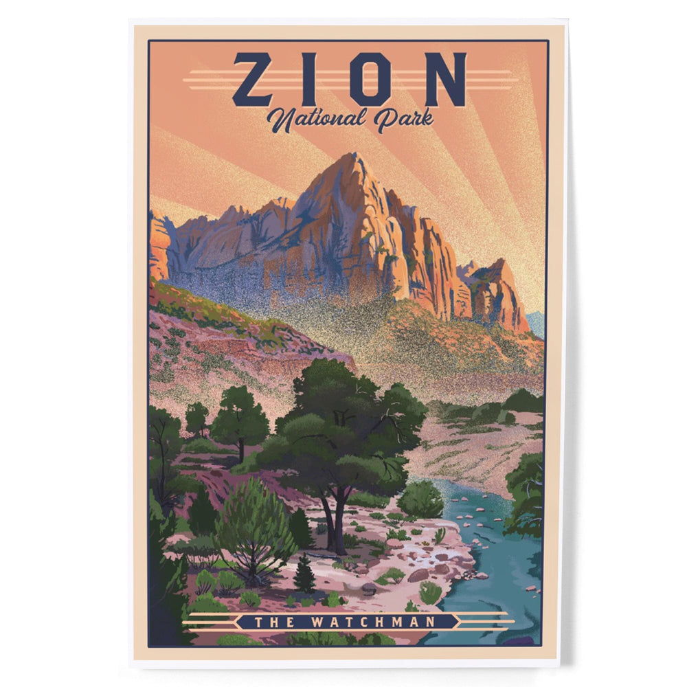 Zion National Park, Utah, The Watchman, Lithograph National Park Series, Art & Giclee Prints Art Lantern Press 8 x 12 Art Print 