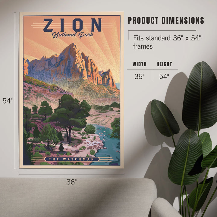 Zion National Park, Utah, The Watchman, Lithograph National Park Series, Art & Giclee Prints Art Lantern Press 